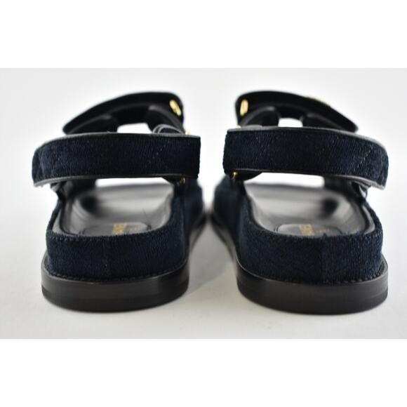 Chanel 21A Blue Velvet Denim CC Logo Mule Slide Strap Flat Teva Dad Sandal 36.5 - Picture 11 of 12